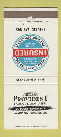 Matchbook Cover - Provident Savings and Loan Madison WI 30 Strike