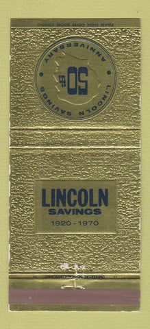 Matchbook Cover - Lincoln Savings Bank 1970 Cleveland? 30 Strike