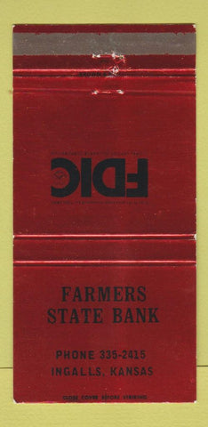 Matchbook Cover - Farmers Tate Bank Ingalls KS 30 Strike
