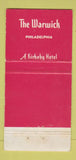 Matchbook Cover - Warwick Hotel Philadelphia PA 30 Strike