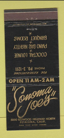 Matchbook Cover - Sonoma Joe's Petaluma CA #1 30 Strike