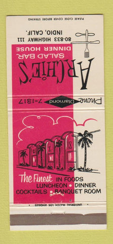 Matchbook Cover - Archie's Sald Bar Indio CA 30 Strike