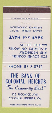 Matchbook Cover - Bank of Colonial Heights VA 30 Strike