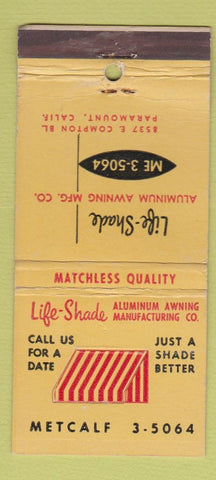 Matchbook Cover - Life Shade Aluminum Awning Paramount CA WORN 21 Strike Feature