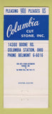 Matchbook Cover - Columbia Cut Stone Columbia Station OH WORN 30 Strike