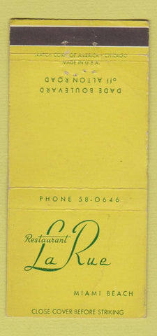 Matchbook Cover - Restaurant La Rue Miami Beach FL WORN 30 Strike