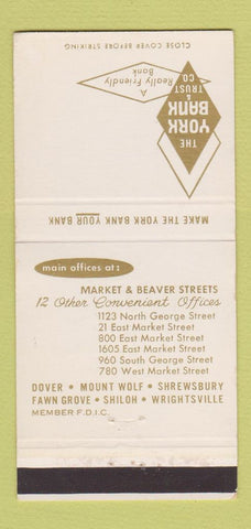 Matchbook Cover - York Bank and Trust Dover Mount Wolf Fawn Grove PA 30 Strike
