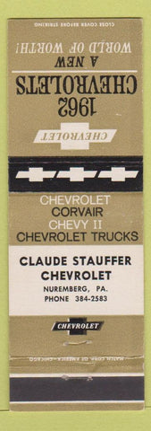 Matchbook Cover - 1962 Chevrolet Claude Stauffer Nuremberg PA