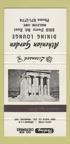 Matchbook Cover - Athenian Garden Malton ON 30 Strike