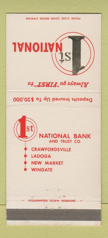 Matchbook Cover - 1st National Bank Ladoga Crawfordsville Wingate IN 30 Strike