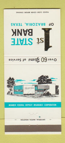 Matchbook Cover - 1st State Bank Brazoria TX 30 Strike