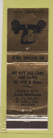 Matchbook Cover - Arvin Martinsen Car Restoration Fort Collins Colorado