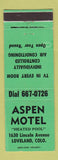 Matchbook Cover - Aspen Motel Loveland Colorado