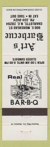Matchbook Cover - Art's BBQ Charlotte NC WHITE