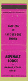 Matchbook Cover - Aspenalt Lodge Basalt Colorado