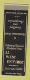 Matchbook Cover - 33 West Fifty First New York City Hotel