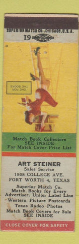 Matchbook Cover - Art Steiner Match Sales Fort Worth TX pinup WEAR