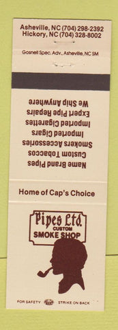 Matchbook Cover - Pipes Custom Smoke Shop Asheville Hickory NC