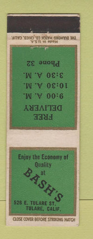 Matchbook Cover - Bash's Tulare CA low phone #