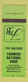 Matchbook Cover - Farmers National Bank Williamsburg KY LIME GREEN