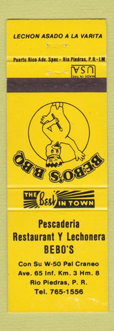 Matchbook Cover - Pescaderia Restaurant Bebo's Rio Piedras Puerto Rico BBQ