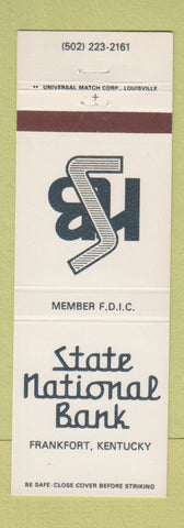 Matchbook Cover - State National Bank Frankfort KY #2 WHITE