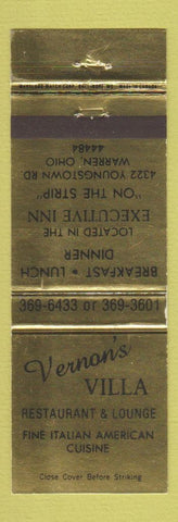 Matchbook Cover - Vernon's Villa Italian Warren OH GOLD