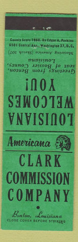 Matchbook Cover - Clark Commission Benton LA Bossier Perkins Americana
