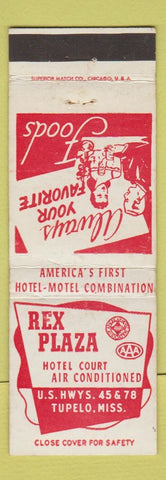 Matchbook Cover - Rex Plaza Hotel Court Tupelo MS WEAR