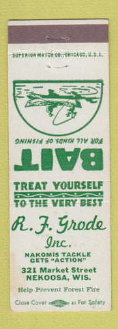 Matchbook Cover - RJ Grode Bait Fishing Nekoosa WI WEAR Prevent Forest Fires