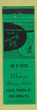 Matchbook Cover - Mary's Beauty Salon Bellwood PA girlie GREEN