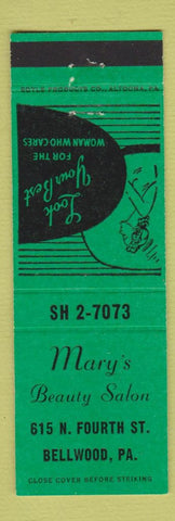 Matchbook Cover - Mary's Beauty Salon Bellwood PA girlie GREEN