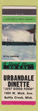 Matchbook Cover - Urbandale Dinette Battle Creek MI restaurant