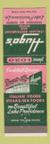 Matchbook Cover - Hugo's Italian Restaurant Motel Lake Providence LA