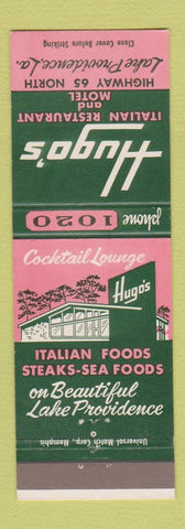 Matchbook Cover - Hugo's Italian Restaurant Motel Lake Providence LA