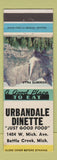Matchbook Cover - Urbandale Dinette Battle Creek MI restaurant