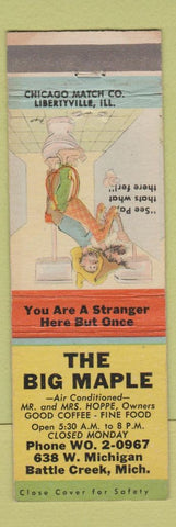 Matchbook Cover - The Big Maple Battle Creek MI restaurant hillbilly