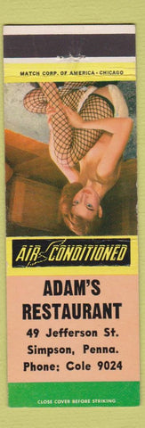 Matchbook Cover - Adam's Restaurant Simpson PA pinup