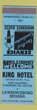 Matchbook Cover - King Hotel Lawrenceburg IN