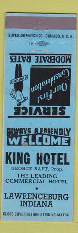 Matchbook Cover - King Hotel Lawrenceburg IN