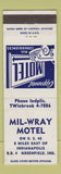 Matchbook Cover - Mil Wray Motel Greenfield IN