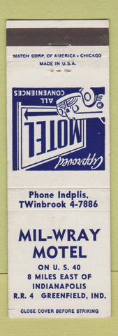 Matchbook Cover - Mil Wray Motel Greenfield IN