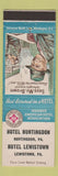 Matchbook Cover - Hotels Huntingdon Lewistown PA