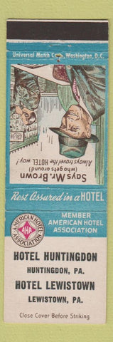 Matchbook Cover - Hotels Huntingdon Lewistown PA