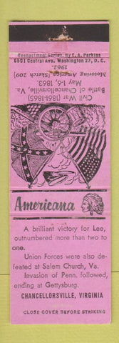 Matchbook Cover - Perkins Americana Chancellorsville VA Civil War PINK