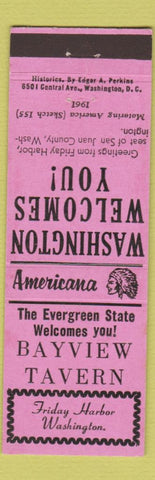 Matchbook Cover - Bayview Tavern Friday Harbor WA Perkins Americana PINK