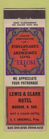 Matchbook Cover - Lewis and Clark Hotel Mandan ND