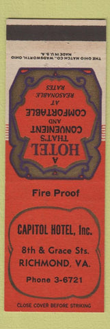 Matchbook Cover - Capitol Hotel Richmond VA