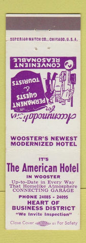 Matchbook Cover - American Hotel Wooster OH