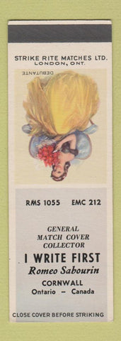 Matchbook Cover - Romeo Sabourin Cornwall ON Match Collector pinup SAMPLE